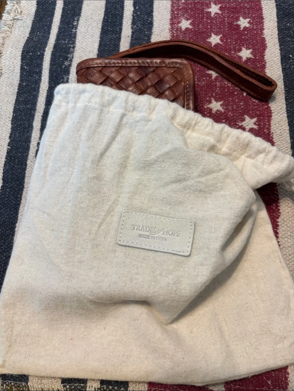 Trades of Hope Woven Leather Wristlet Wallet in Brown